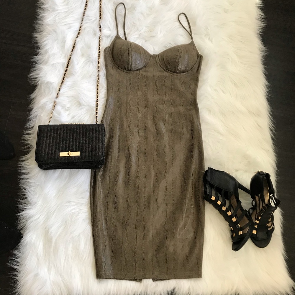 Brown Snake Skin Wet Mini Dress